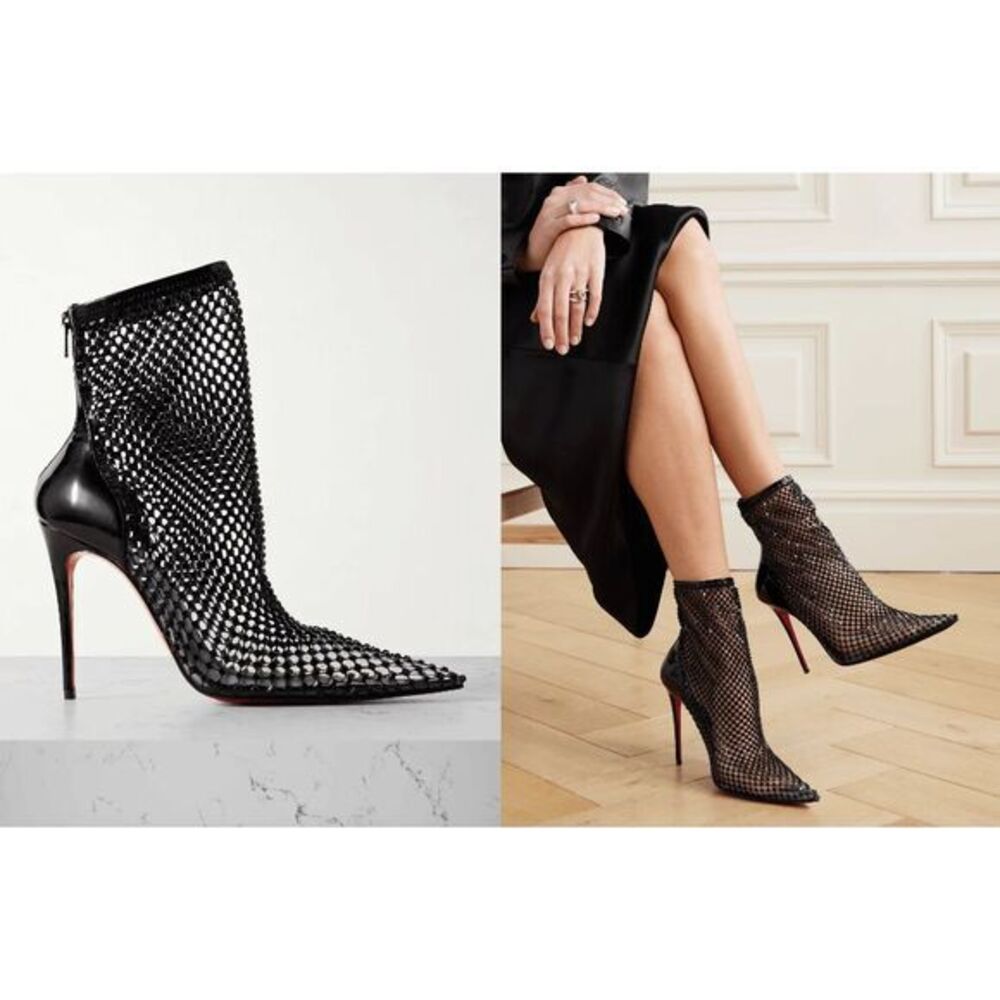 CHRISTIAN LOUBOUTIN Kate Max 100 crystal-embellished patent-leather and mesh ank